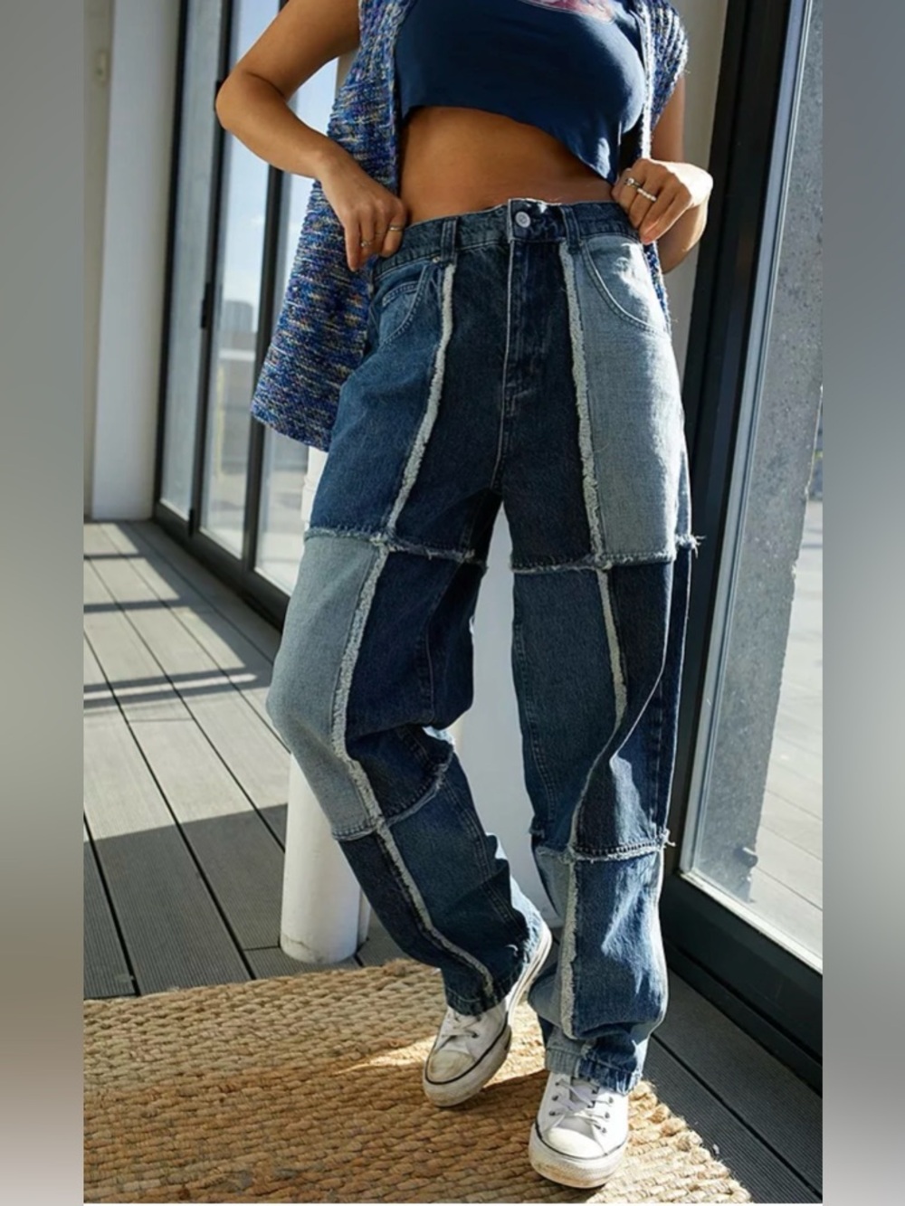 BDG 26x32 Patchwork Two-Tone Blue Boyfriend Jeans Y2K